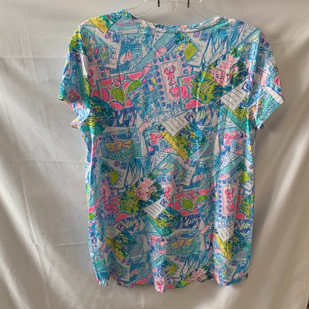 LILLY PULITZER Wish You Were Here V-Neck Tee Sz MEDIUM - Picture 3 of 4